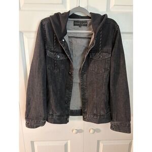 Edgar + Ash Mens Washed Black Denim Jacket with Jersey Hood Small Streetwear